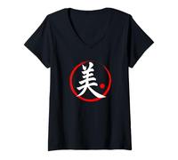 Donna Carattere Kanji parola giapponese "bellezza" Maglietta con Collo a V
