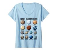 Donna Caratteristiche del Pianeta Tabella educativa della Scienza Spaziale Maglietta con Collo a V