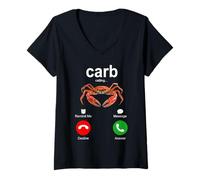 Donna Carb Calling | Errore di ortografia Crab Rifiuto Accetta Messaggio di Risposta Maglietta con Collo a V