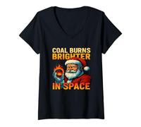 Donna Carbone Burns Brighter in Space Funny Xmas Design Maglietta con Collo a V