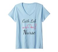 Donna Cardiac Nurse Cath Lab ECG CVT Nursing Heart Beat Tech Maglietta con Collo a V