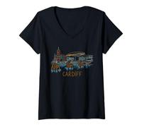 Donna Cardiff Galles Souvenir da Viaggio Storico Città storica Regalo Maglietta con Collo a V