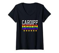 Donna Cardiff Pride Galles Gay Lesbiche Queer LGBT Bandiera Arcobaleno Maglietta con Collo a V