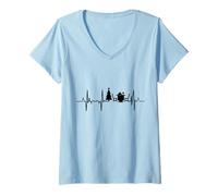 Donna Cardiogramma I Love Christmas Maglietta con Collo a V