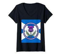 Donna Cardo Viola e Saltire incorniciato da Celtic Knotwork Maglietta con Collo a V