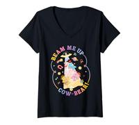 Donna Care Bears Beam Me Up Cow-Bear Maglietta con Collo a V