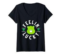 Donna Care Bears Feeling Lucky Circle St. Patrick's Day Maglietta con Collo a V