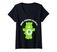 Donna Care Bears Good Luck Bear Who Needs Luck St. Patrick's Day Maglietta con Collo a V