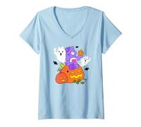 Donna Care Bears Halloween Harmony Bear Holding A Happy Pumpkin Maglietta con Collo a V