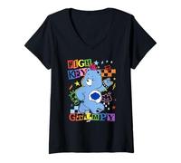 Donna Care Bears High Key Grumpy Retro Punk Poster Maglietta con Collo a V