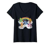 Donna Care Bears Rainbows Bears Clouds Hearts And Stars Maglietta con Collo a V