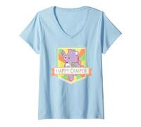 Donna Care Bears: Unlock The Magic Happy Camper Share Bear Maglietta con Collo a V