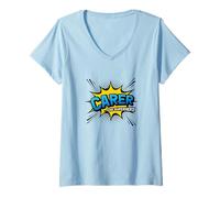 Donna Carer & Superhero - Caregiver Fumetto Stile Maglietta con Collo a V