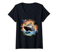 Donna Caribbean Cruise Ship Vacation Cruising Maglietta con Collo a V