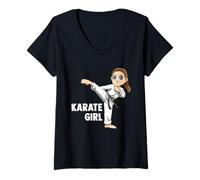 Donna Carina la Ragazza del Karate - Ragazzo combattente Maglietta con Collo a V