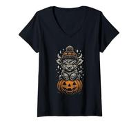 Donna Carina Mucca Highland Halloween Zucca Arte Popolare Rustico Scozzese Maglietta con Collo a V