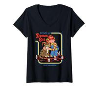 Donna Caring For Your Demon Cat Retro Vintage Funny Adult Humor Maglietta con Collo a V