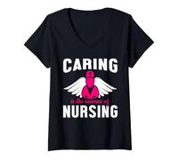 Donna Caring Is The Essence of Nursing Nurse Funny Nurses Maglietta con Collo a V