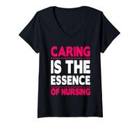 Donna Caring is The Essence of Nursing Nurses Funny Nurse Maglietta con Collo a V