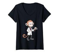 Donna Caring Monkey Doctor Stetoscopio Healthcare Maglietta con Collo a V