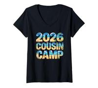 Donna Carino 2026 Cousin Camp Crew Vacanza Viaggio Surf Vacay Beach Maglietta con Collo a V