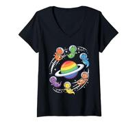Donna Carino Astronauta Dragons Rainbow Ringed World Maglietta con Collo a V