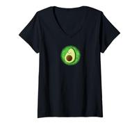 Donna Carino Avocado Disegno Verde Acquerello Sfondo Maglietta con Collo a V