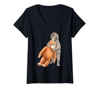 Donna Carino Baby Macaco Scimmia & Orangutan Peluche Acquerello Maglietta con Collo a V