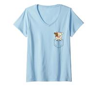 Donna Carino Baby Mucca Pocket Pal Vitello Divertente Mucca Fattoria Animale Maglietta con Collo a V