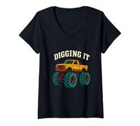 Donna Carino Bambini Monster Truck Digging It Ragazzi Divertimento Compleanno Maglietta con Collo a V