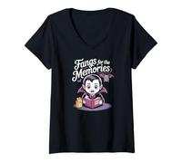 Donna Carino Bambino Vampiro Reading Photo Album Bambini Halloween Maglietta con Collo a V