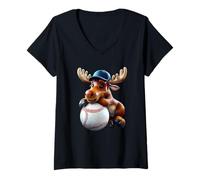 Donna Carino Baseball Alce Animale Mascotte Fan Design Seattle Vibes Maglietta con Collo a V