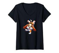 Donna Carino Beagle Cartoon Fare Verticale Breakdance Maglietta con Collo a V