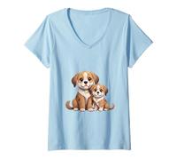 Donna Carino Beagle Dog e Puppy Love Cartoon Maglietta con Collo a V