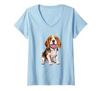 Donna Carino Beagle Dog Puppy Pet Amante Proprietario Maglietta con Collo a V