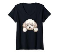 Donna Carino Bichon Frise Peeking Puppy Divertente Bichon Dog Lover Maglietta con Collo a V