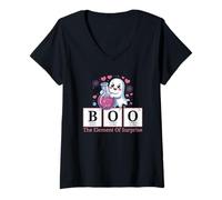 Donna Carino Boo Chimica Halloween Elemento di Sorpresa Chimico Maglietta con Collo a V