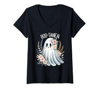 Donna Carino Boo-tanical Floral Ghost Art per gli amanti di Halloween Maglietta con Collo a V