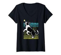 Donna Carino Border Collie Arte o Cane Pastore Felice con Palla Maglietta con Collo a V