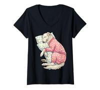 Donna Carino Borzoi Cane Che Dorme in Pigiama Bedtime Art Maglietta con Collo a V