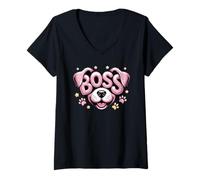 Donna Carino Boss Puppy La Jefa Mom Love Dog Dad Rescue Paws Maglietta con Collo a V