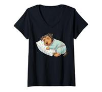 Donna Carino Boston Terrier Cane Che Dorme in Pigiama Bedtime Art Maglietta con Collo a V