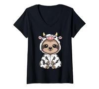 Donna Carino Bradipo in Mucca Costume Kawaii Animale Maglietta con Collo a V
