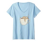 Donna Carino Bradipo Tazza di caffè Stanco Dormire Animale Maglietta con Collo a V