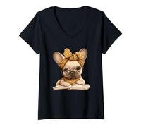 Donna Carino Bulldog Francese Lettura Libro Amante Maglietta con Collo a V