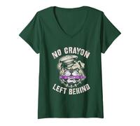 Donna Carino Bulldog No Crayon Left Behind Ufficiale Squadra Militare Maglietta con Collo a V