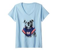 Donna carino, bulldog, portare, divertente, jersey, illustrazione Maglietta con Collo a V