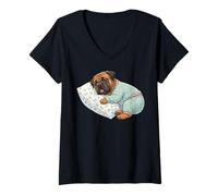 Donna Carino Bullmastiff Cane Che Dorme in Pigiama Bedtime Art Maglietta con Collo a V