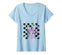 Donna Carino Bunny Che soffia Una Bolla Maglietta con Collo a V