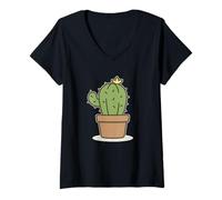 Donna Carino Cactus Kawaii Cartoon Maglietta con Collo a V